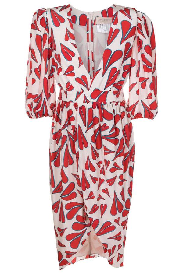 Adriana Degreas Hearts Puff-Sleeved Midi Dress