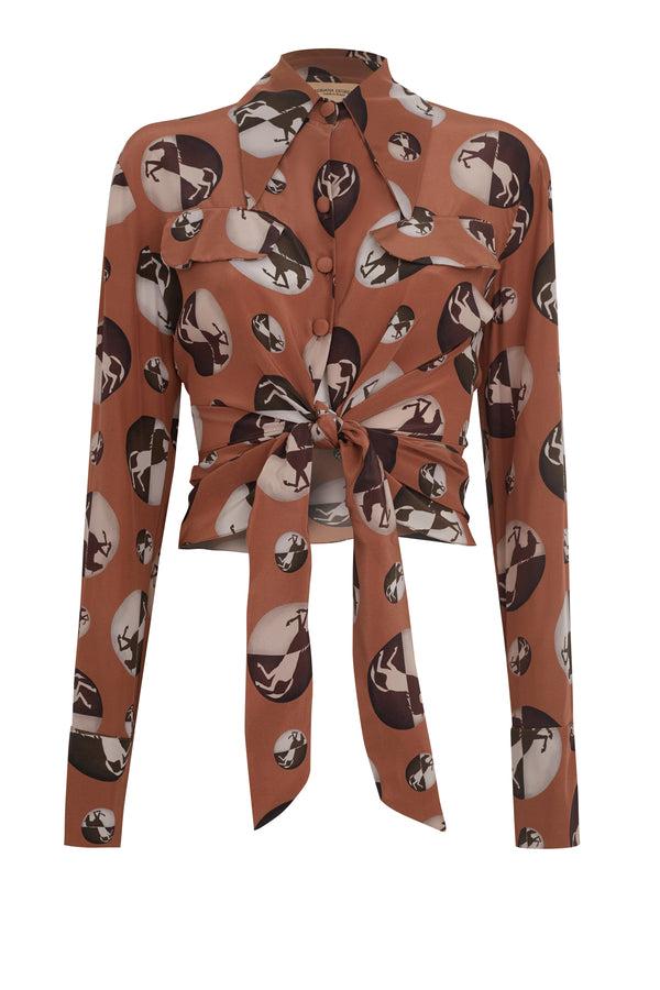 adriana degreas Horse Pois Shirt With Knot