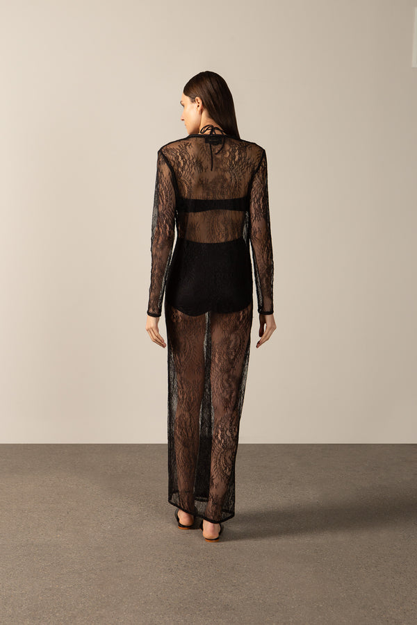 Adriana Degreas Lace Plunge-Neck Long Dress
