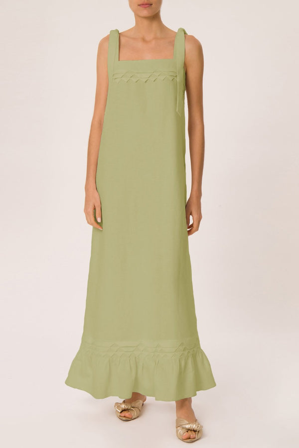 Adriana Degreas Linen Long Dress With Application