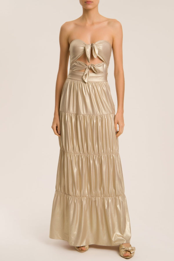 Adriana Degreas Metallic Frilled Long Skirt