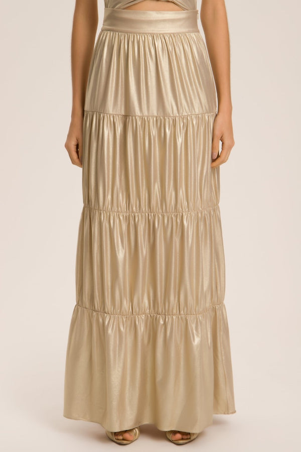 Adriana Degreas Metallic Frilled Long Skirt