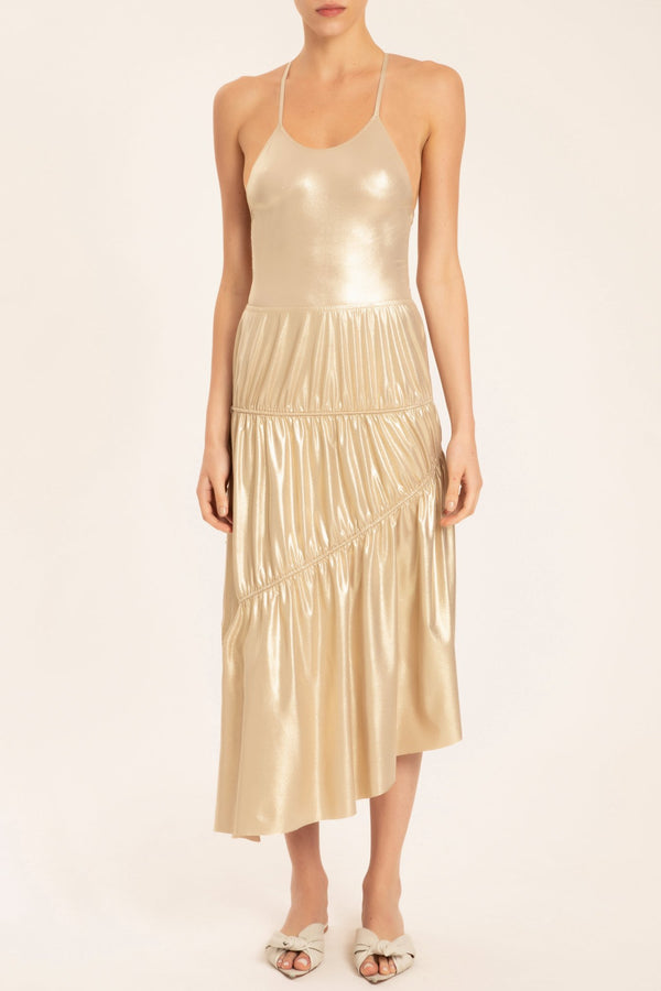 adriana degreas Metallic Frilled Midi Skirt