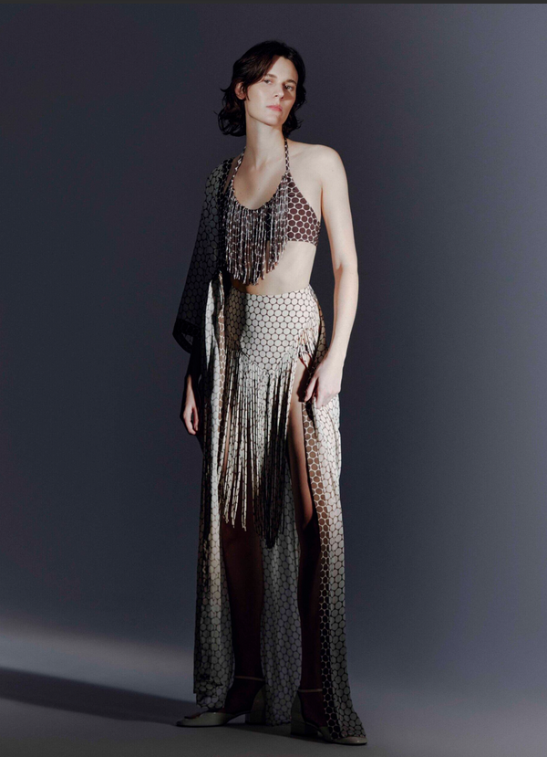 Adriana Degreas New Pois Fringe Midi Skirt