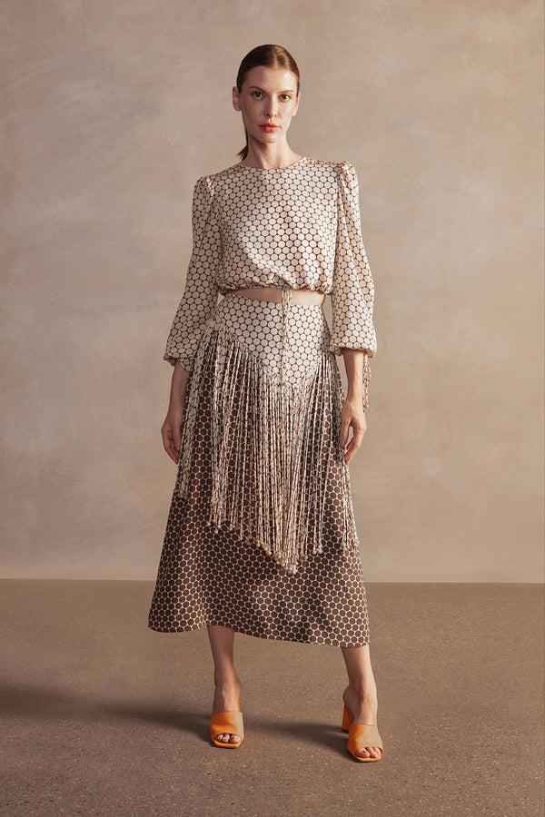 adriana degreas New Pois Fringe Midi Skirt