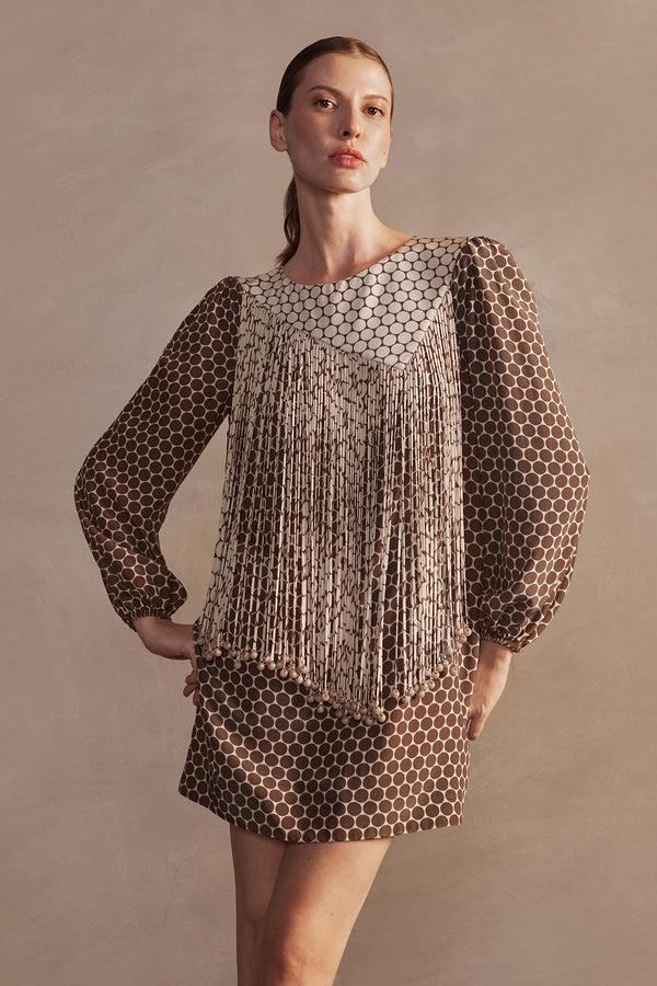 Adriana Degreas New Pois Fringe Short Dress