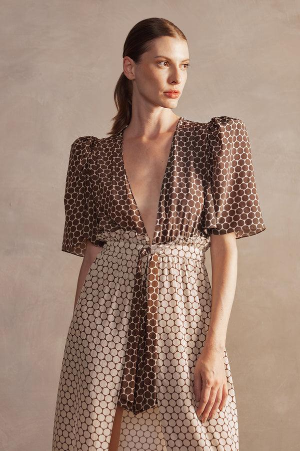 Adriana Degreas New Pois Front Slit Long Dress