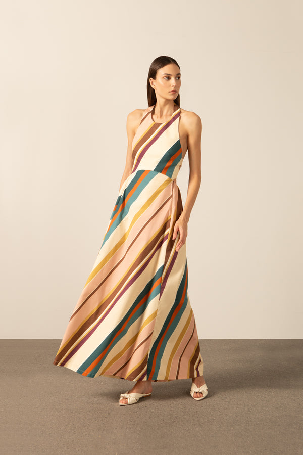 adriana degreas Organic Stripes Halter Long Dress
