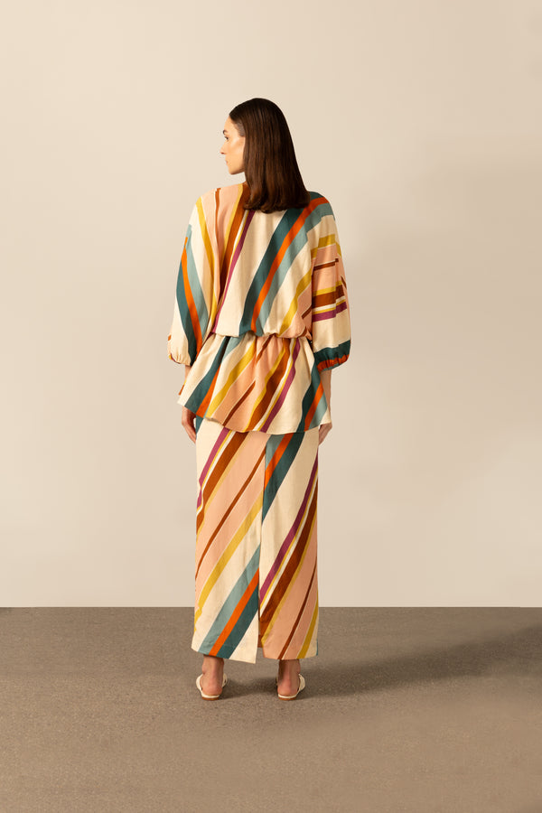 Adriana Degreas Organic Stripes Peplum Midi Dress