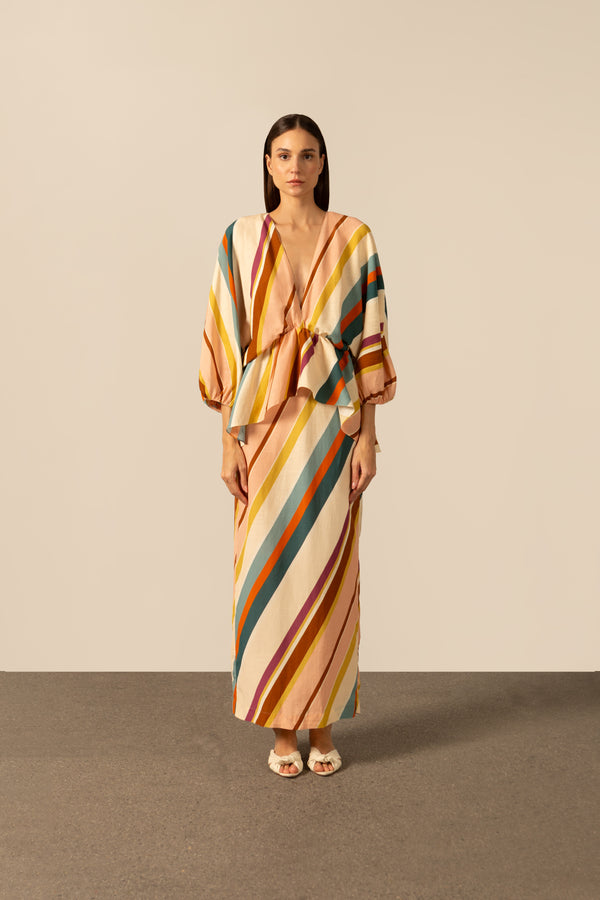 adriana degreas Organic Stripes Peplum Midi Dress