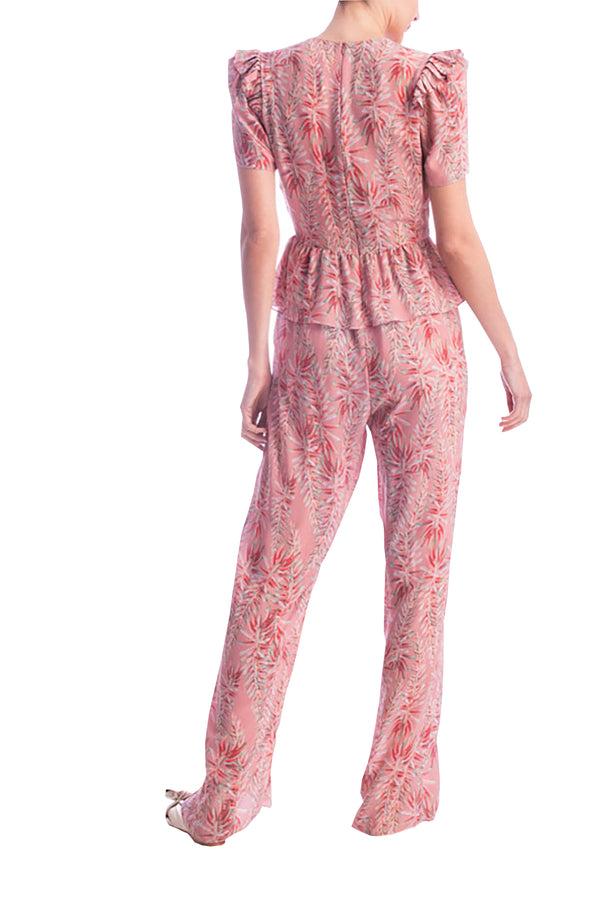 Adriana Degreas Pink Aloe V-Neck Ruffled Jumpsuit