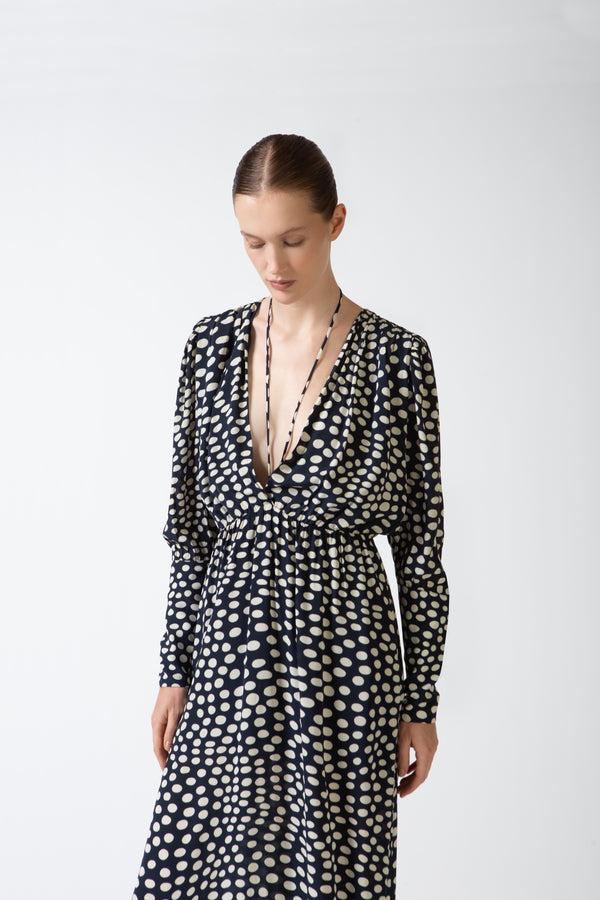 Adriana Degreas Pois Plunge-Neck Maxi Dress