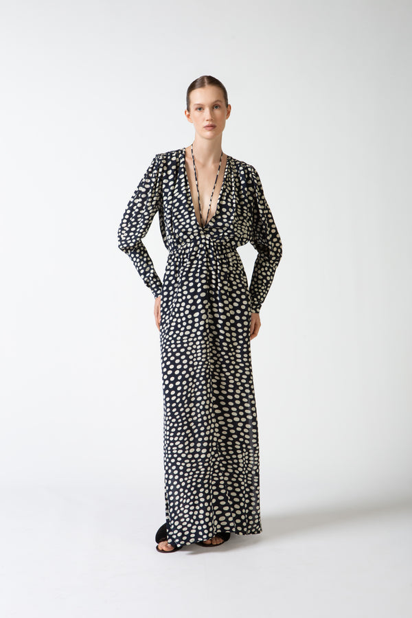 adriana degreas Pois Plunge-Neck Maxi Dress