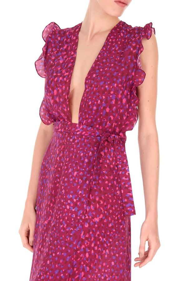 Adriana Degreas Pomegranate Dress With Ruffles