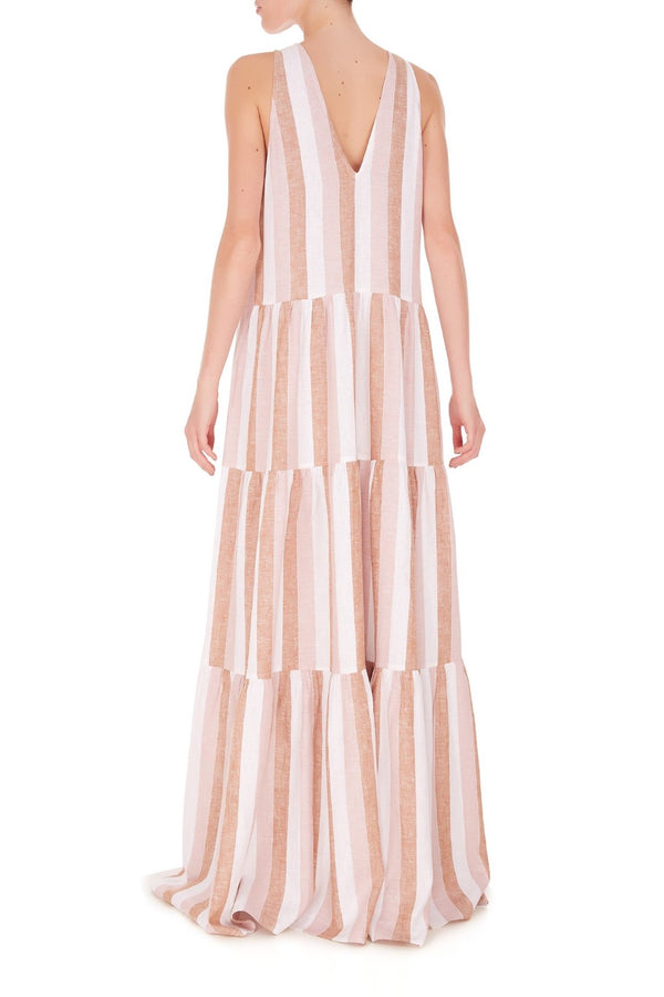 Adriana Degreas Porto Striped V-Neck Long Dress