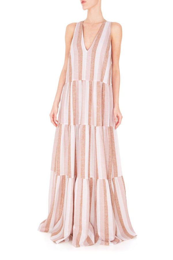 adriana degreas Porto Striped V-Neck Long Dress