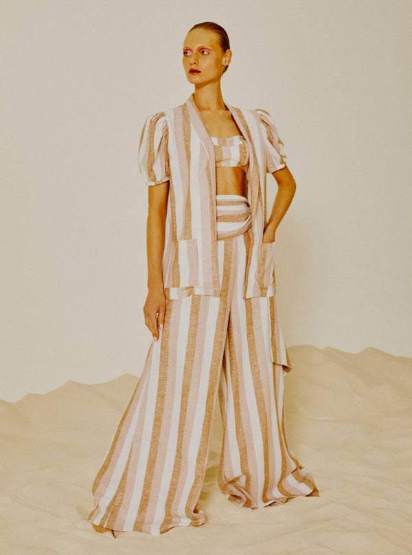 Adriana Degreas Porto Striped Wide Pants With Sash