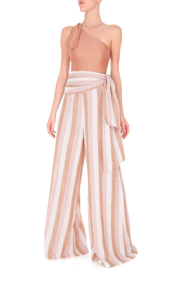 adriana degreas Porto Striped Wide Pants with Sash