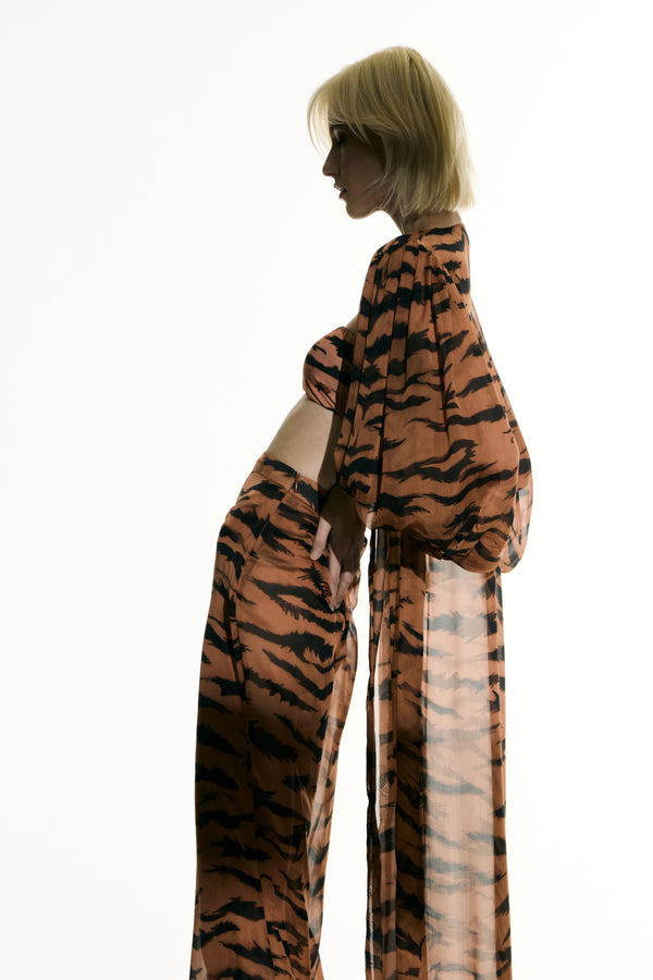 Adriana Degreas Puff Sleeve Silk Robe