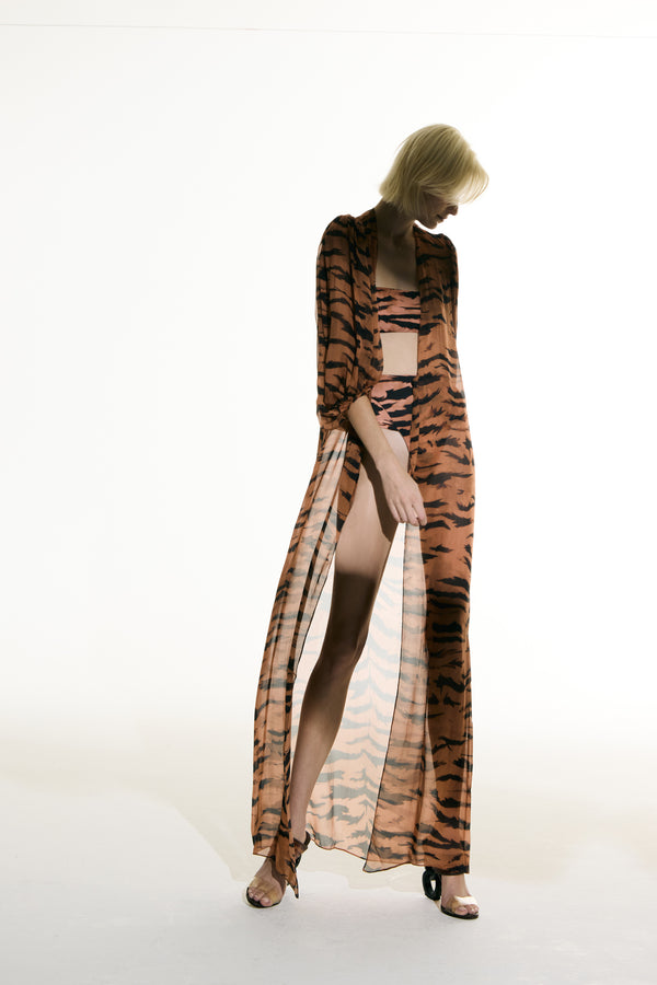 adriana degreas Puff Sleeve Silk Robe