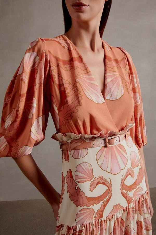 Adriana Degreas Seashell Long V-Neck Dress