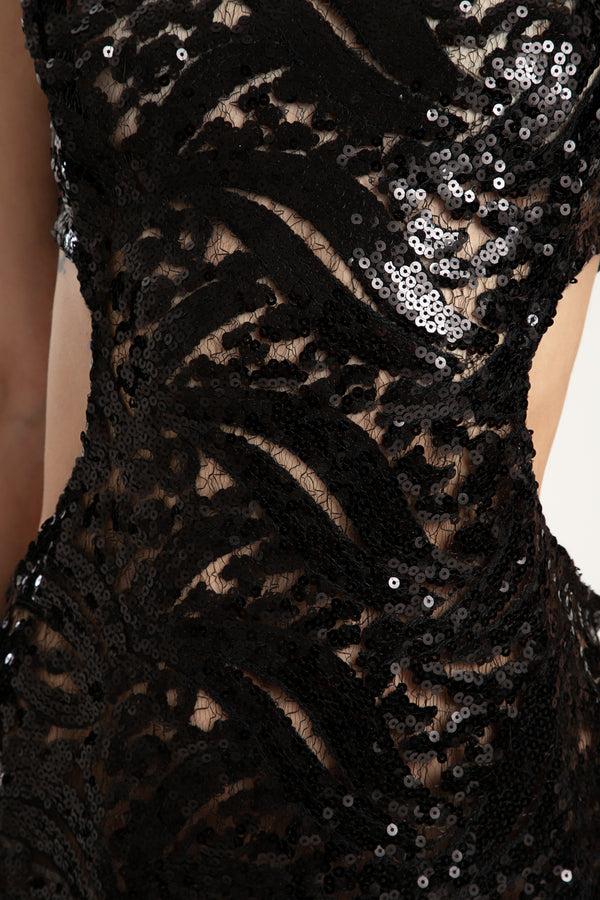 Adriana Degreas Sequin Cutting Detaild Short Dress