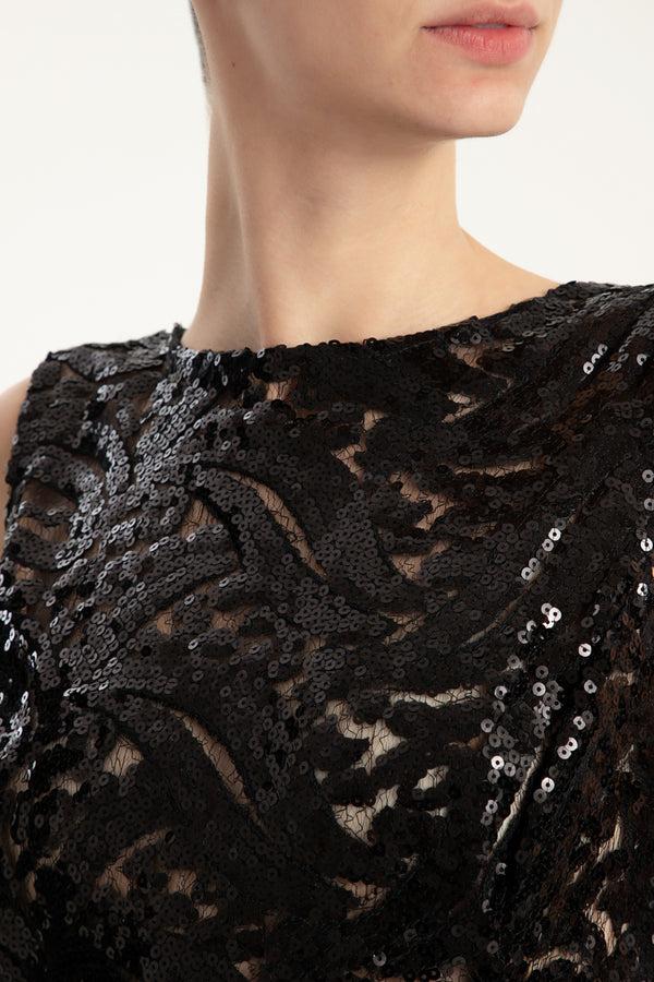 Adriana Degreas Sequin Cutting Detaild Short Dress