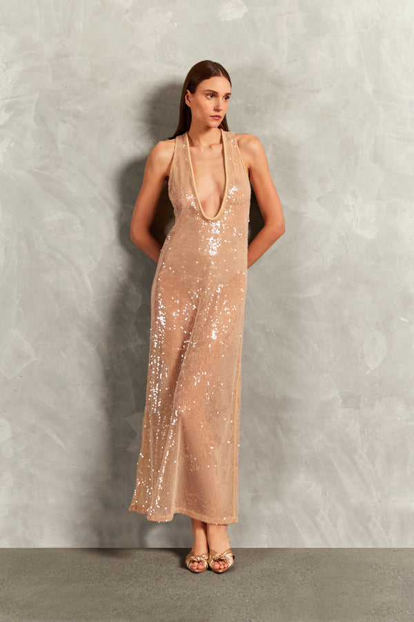 adriana degreas Sequins Plunge-Neck Long Dress