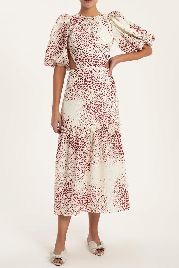 adriana degreas Serpent Puff-sleeved Midi Dress