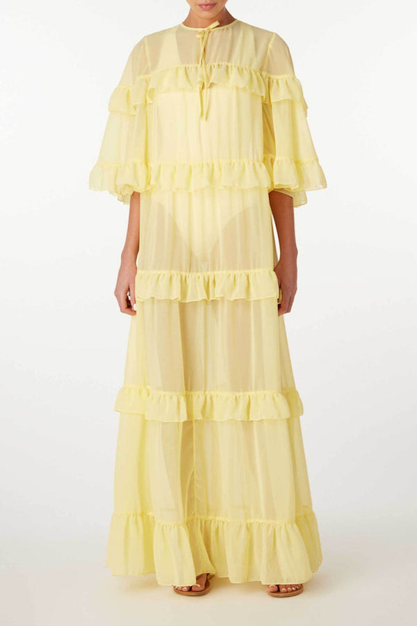 Adriana Degreas Solid Long Dress With Ruffles