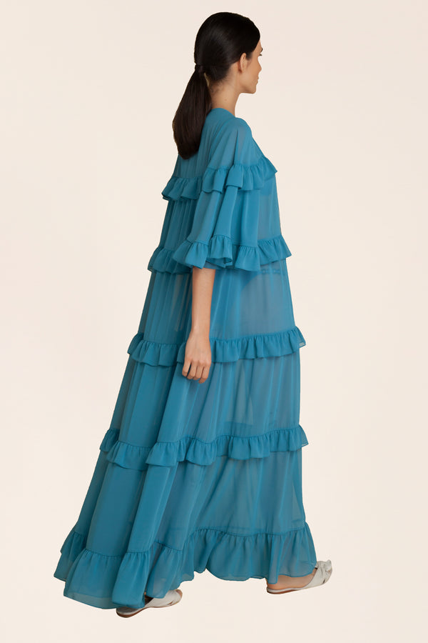 Adriana Degreas Solid Long Dress With Ruffles