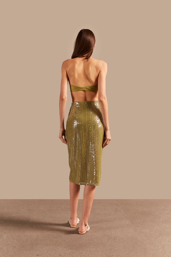 Adriana Degreas Solid Sequins Midi Skirt