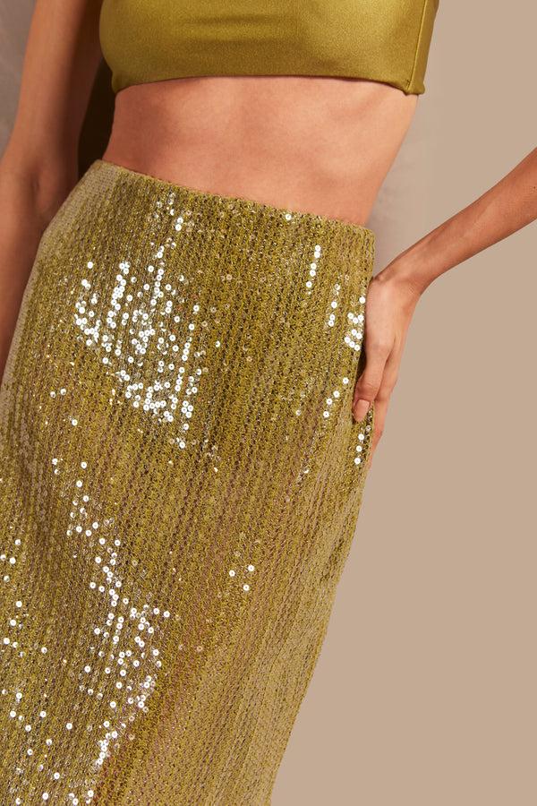 Adriana Degreas Solid Sequins Midi Skirt