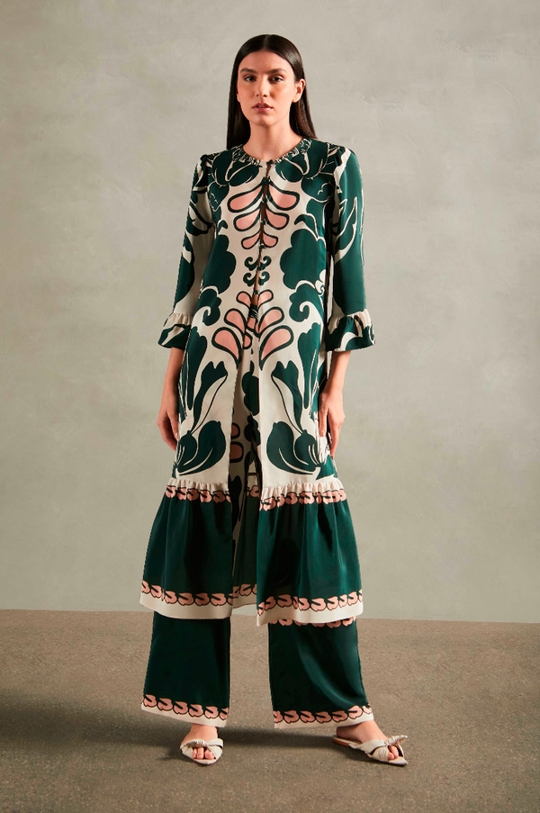 Adriana Degreas Spray Of Flower Ruffled Midi Robe