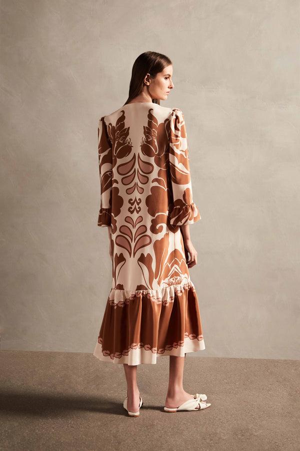 Adriana Degreas Spray Of Flower Ruffled Midi Robe