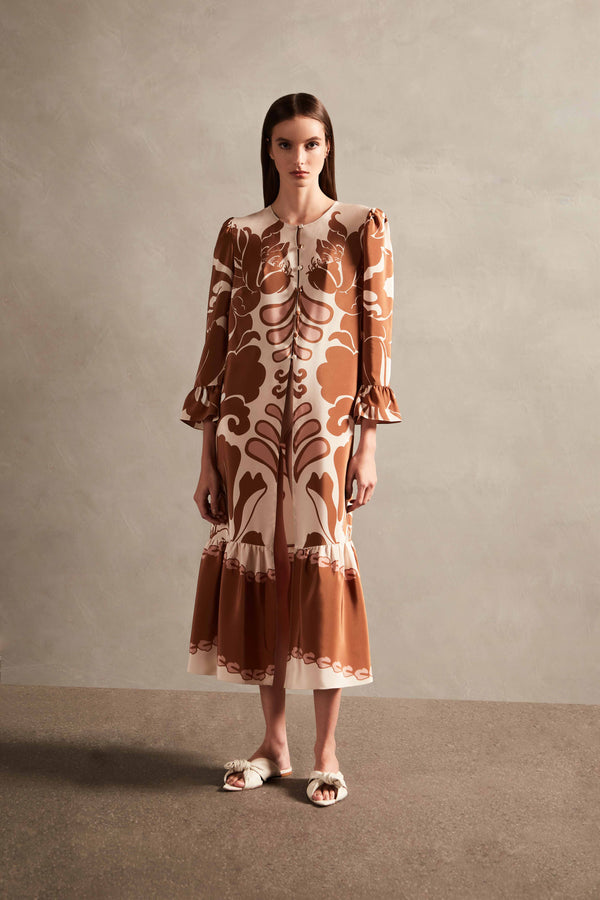 adriana degreas Spray Of Flower Ruffled Midi Robe