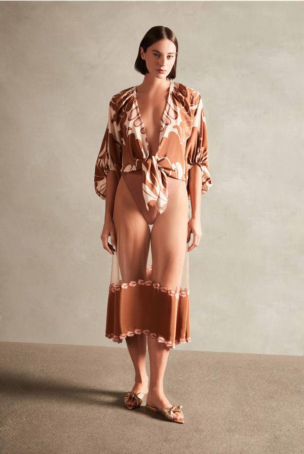 Adriana Degreas Spray Of Flower Tulle Midi Skirt