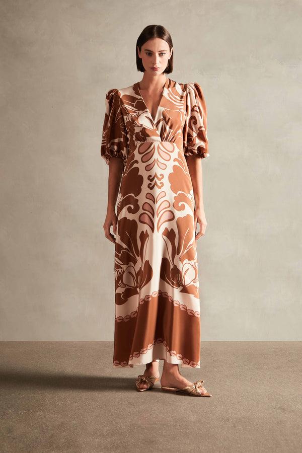 Adriana Degreas Spray Of Flower V-Neck Long Dress