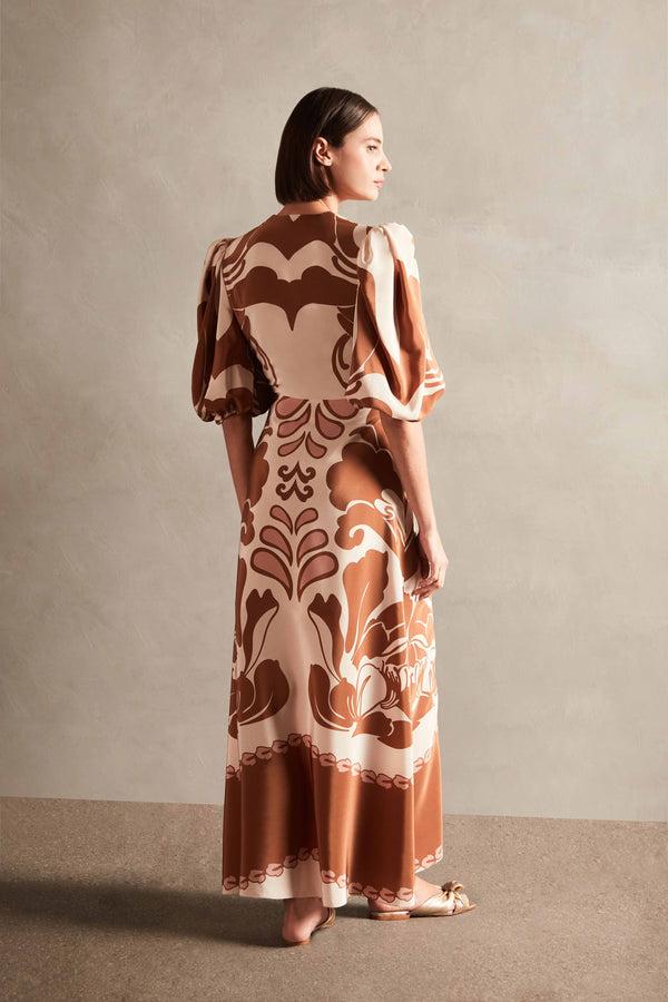 Adriana Degreas Spray Of Flower V-Neck Long Dress