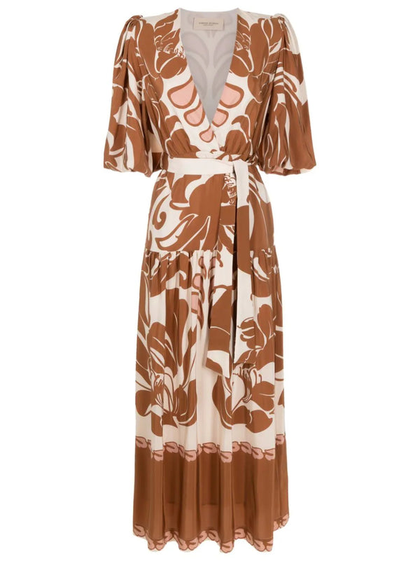 Adriana Degreas Spray Of Flower V-Neck Long Dress