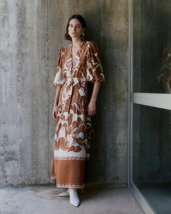 adriana degreas Spray Of Flower V-Neck Long Dress