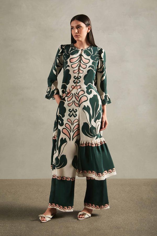 Adriana Degreas Spray Of Flower Wide-Leg Pants