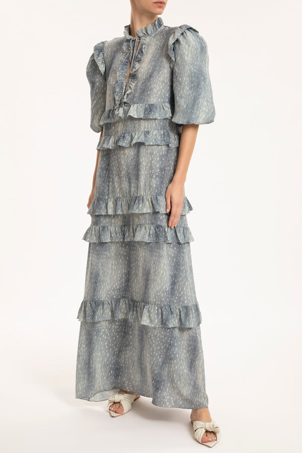 adriana degreas Stone Ruffled Long Dress