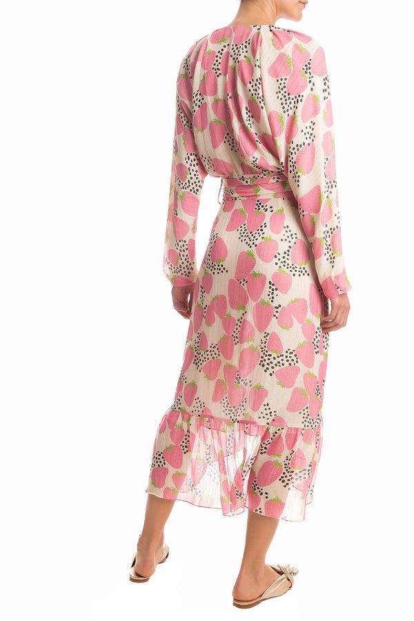 Adriana Degreas Strawberry Midi Dress With Sash
