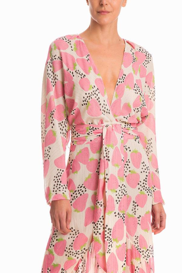 Adriana Degreas Strawberry Midi Dress With Sash