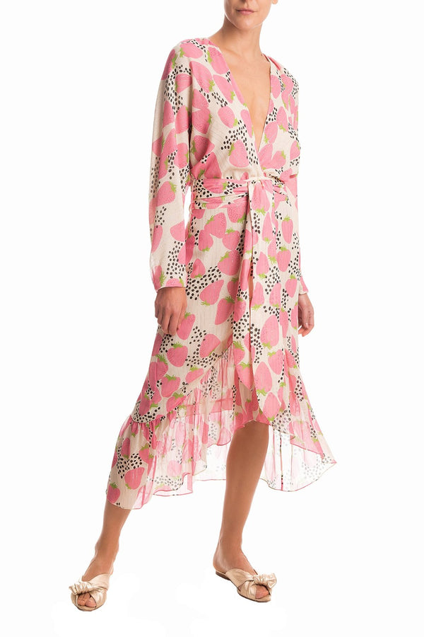 adriana degreas Strawberry Midi Dress With Sash