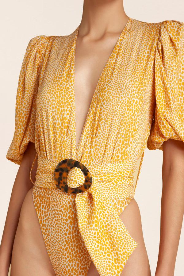 Adriana Degreas Tortoise V-Neck Bodysuit With Belt