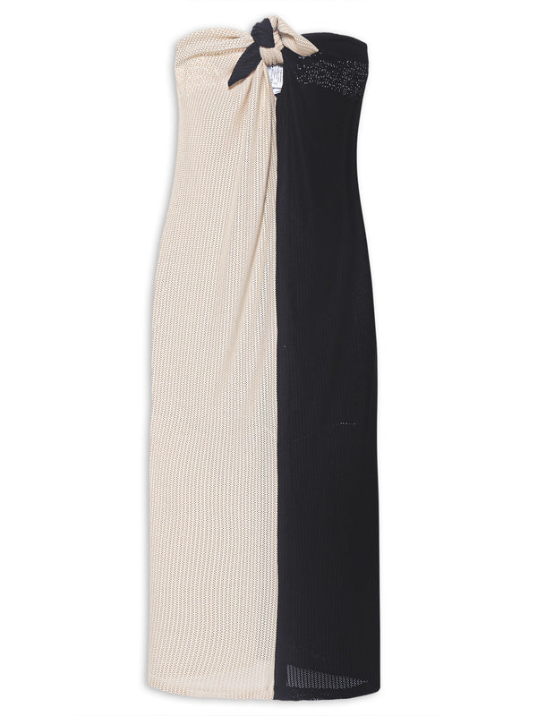 Adriana Degreas Tricot Black And Beige Knit Dress