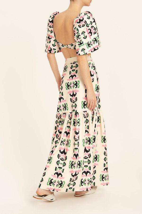 Adriana Degreas Twisted Flower Long Skirt
