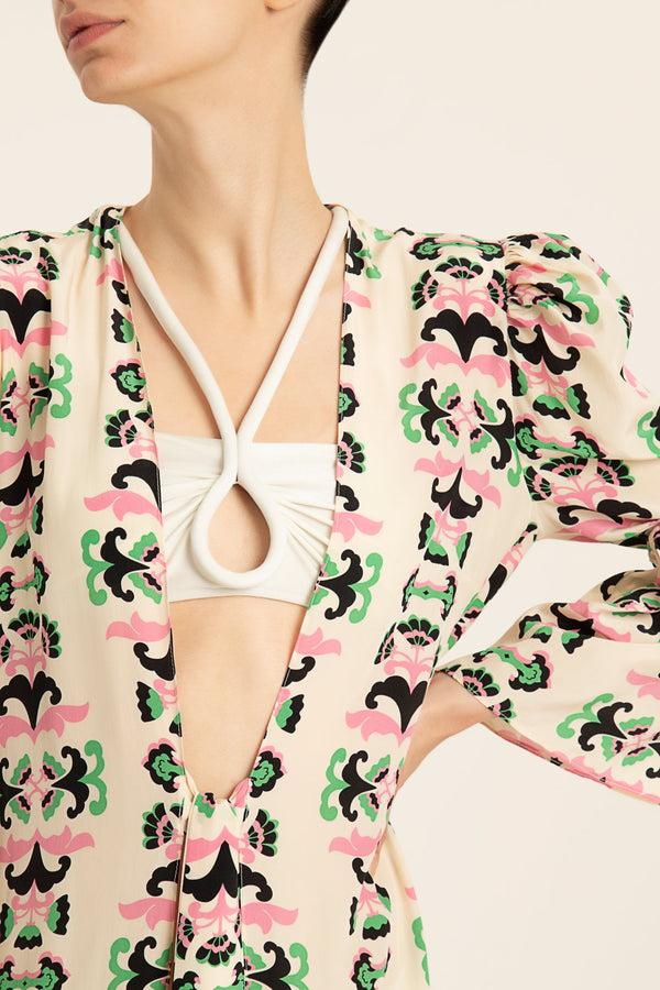 Adriana Degreas Twisted Flower Midi Robe